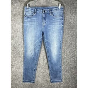 Soft Surroundings Calais Distressed Raw Hem Ankle Jeans Womens Sz 8 Stretch Blue